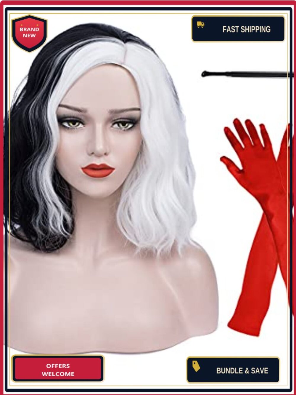 Heat Resistant Synthetic Costume Wig with Gloves and Cap